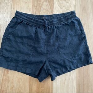 Quince Women 100% European Linen Shorts Black Tie Waist